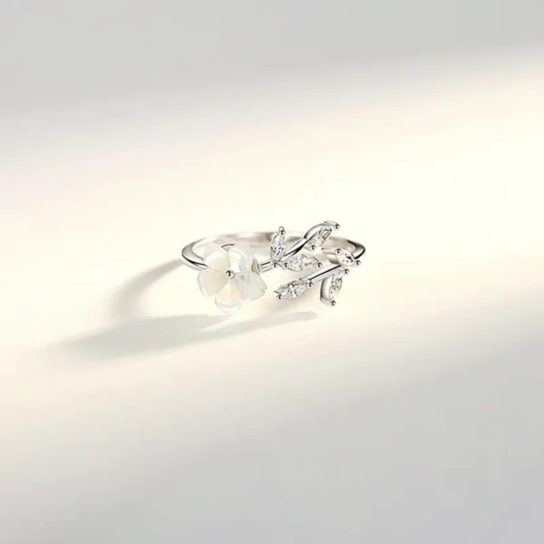 Argent-Sterling-925-Zircon-Fleur-Anneau-Ouvert (1) Fleur de Lumière