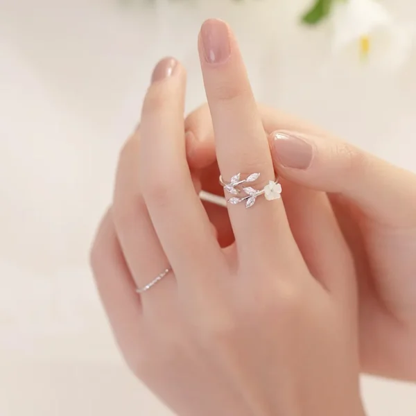 Argent-Sterling-925-Zircon-Fleur-Anneau-Ouvert (2) Fleur de Lumière
