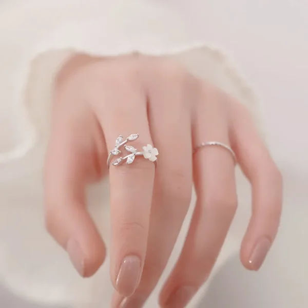 Argent-Sterling-925-Zircon-Fleur-Anneau-Ouvert (3) Fleur de Lumière