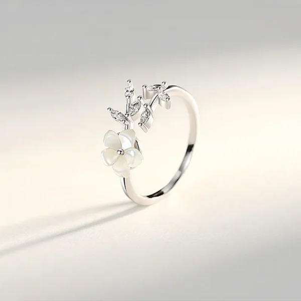 Argent-Sterling-925-Zircon-Fleur-Anneau-Ouvert Fleur de Lumière