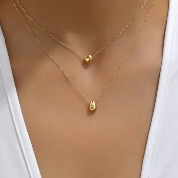 Bijoux-En-Gros-Style-Simple-Style-Classique-Commuer-Les-Gouttelettes-D-Eau-Acier-Inoxydable-304-Colliers-Double-Couche Gouttelettes d'eau