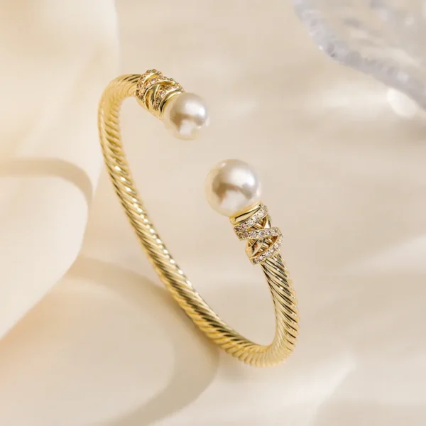 Le-Cuivre-Incruster-Couleur-Unie-Perle-Bracelet Rétro Élégance