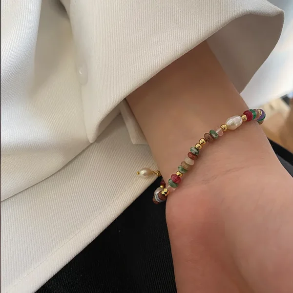 Mignon-Sucr-Color-Acier-Inoxydable-304-Perle-Naturelle-La-Pierre-Naturelle-Bracelets-En-Masse (2) Mignon Coloré