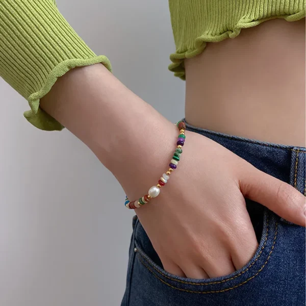 Mignon-Sucr-Color-Acier-Inoxydable-304-Perle-Naturelle-La-Pierre-Naturelle-Bracelets-En-Masse (3) Mignon Coloré