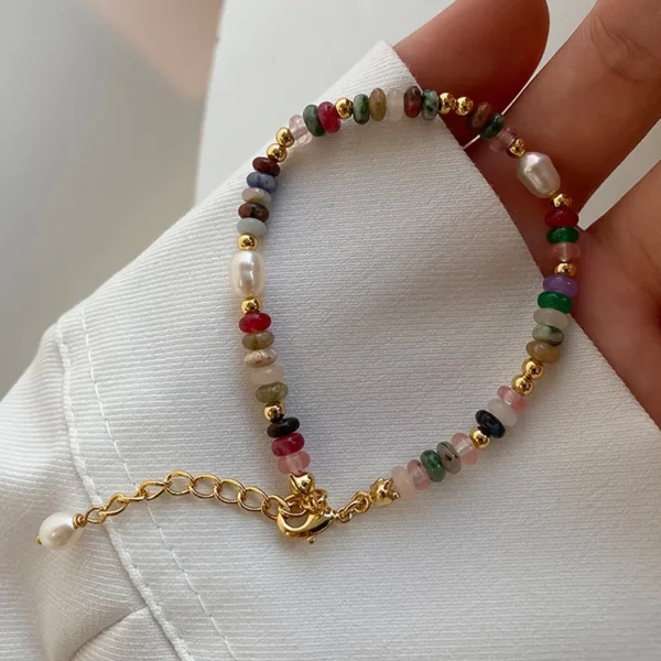 Mignon-Sucr-Color-Acier-Inoxydable-304-Perle-Naturelle-La-Pierre-Naturelle-Bracelets-En-Masse Mignon Coloré