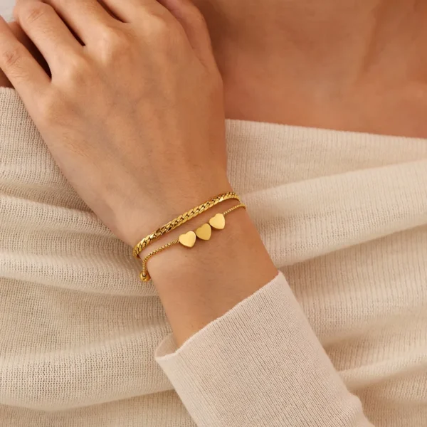 Style-IG-Style-Simple-Style-Cor-en-Forme-De-C-ur-Acier-Inoxydable-304-Cha-ne-De-Bo-te-Cha-ne-De-Serpent-Bracelets-En-Masse Cœur Élégant